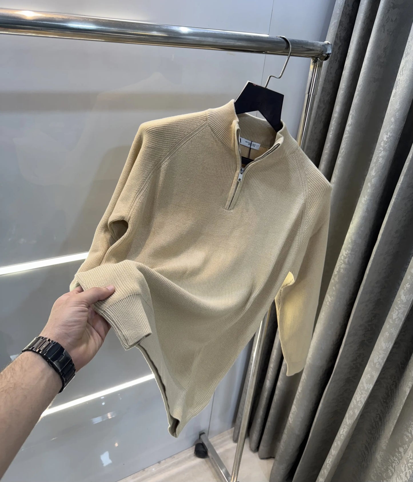 Zar a Beige Zip Premium Knitted Pull Over