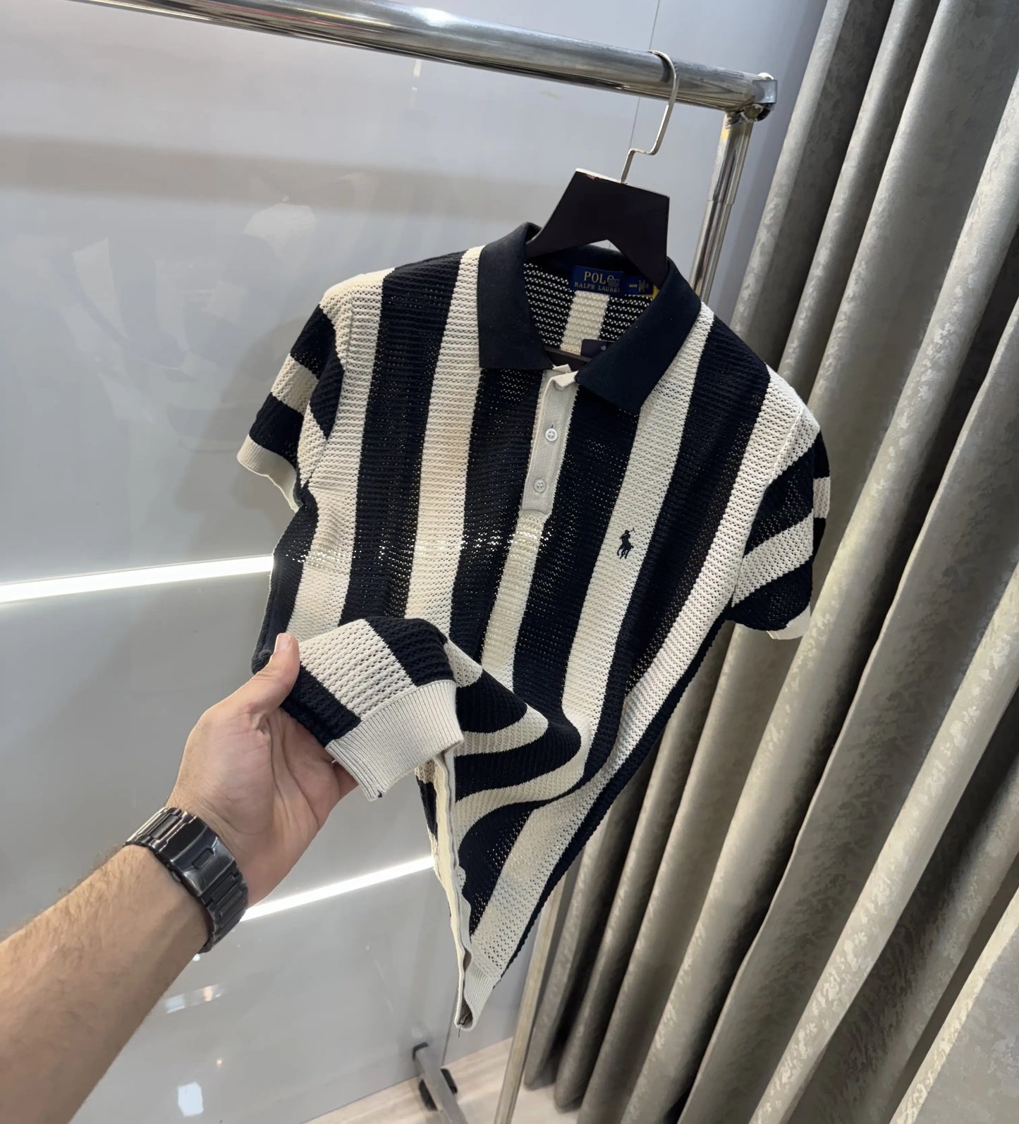 Ralph  Lauren Black Premium Knitted Polo T-Shirt