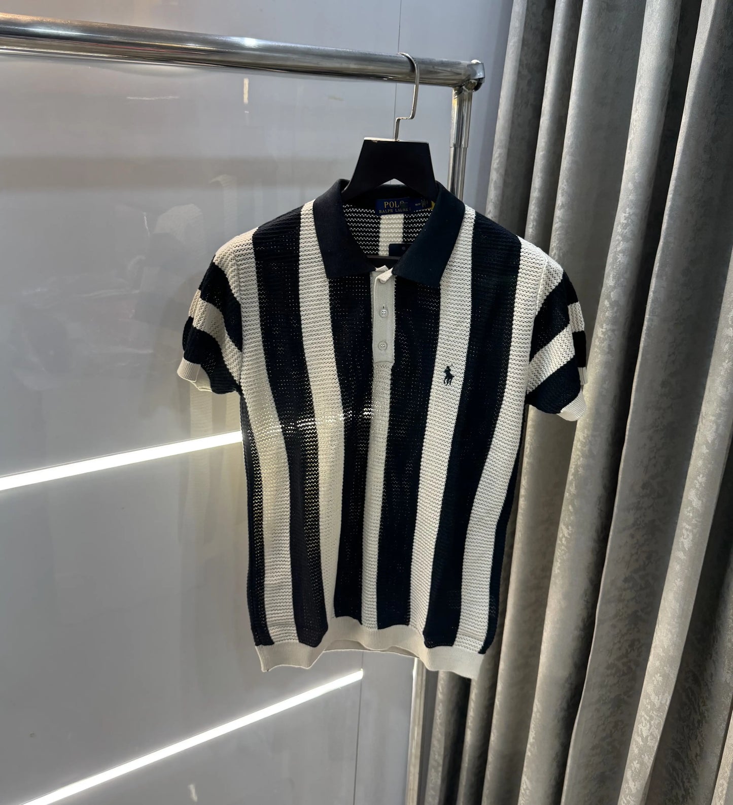 Ralph  Lauren Black Premium Knitted Polo T-Shirt