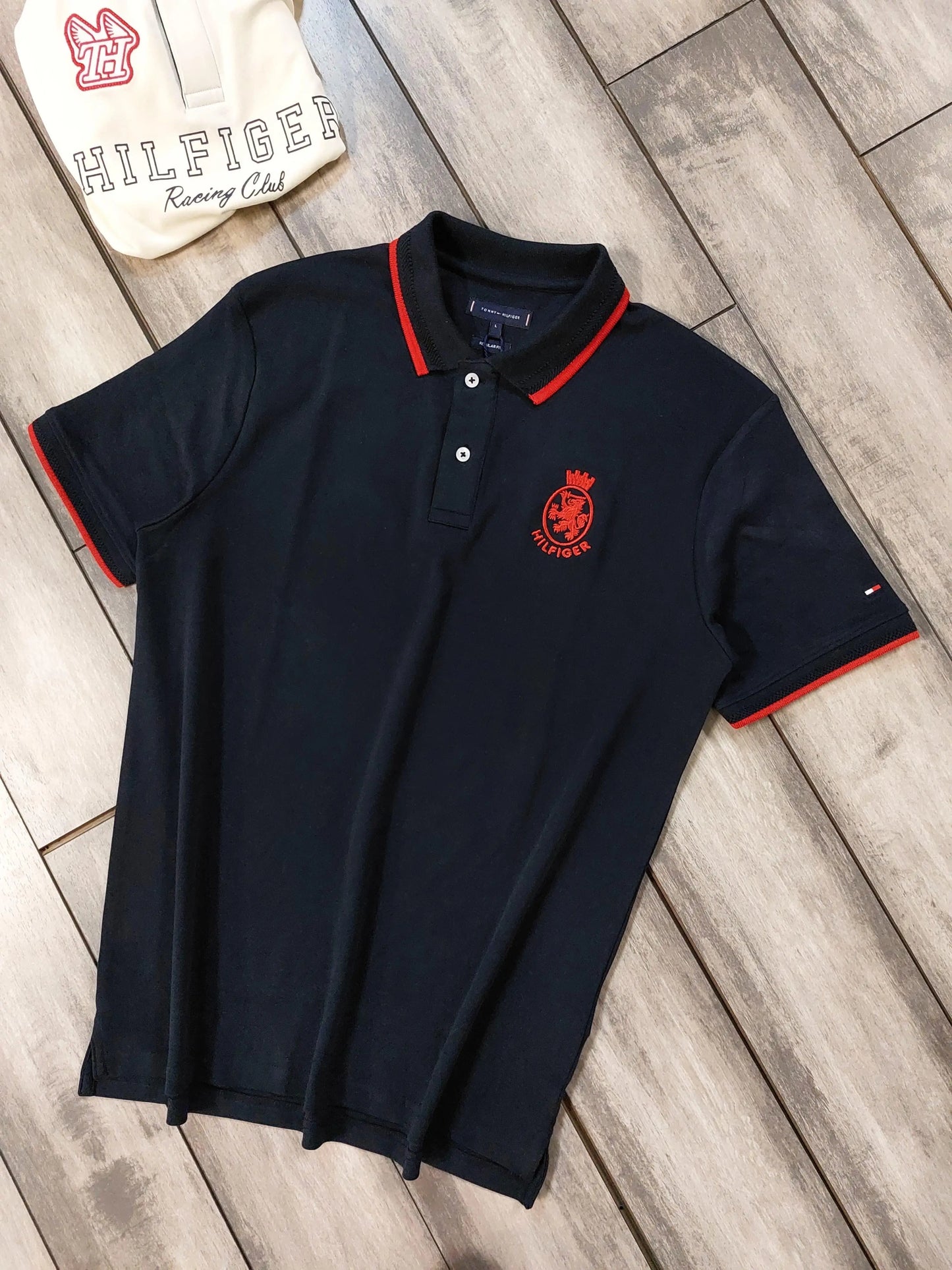 Tomm y  Hilfige r Navy Blue Logo Work Premium Polo T-Shirt