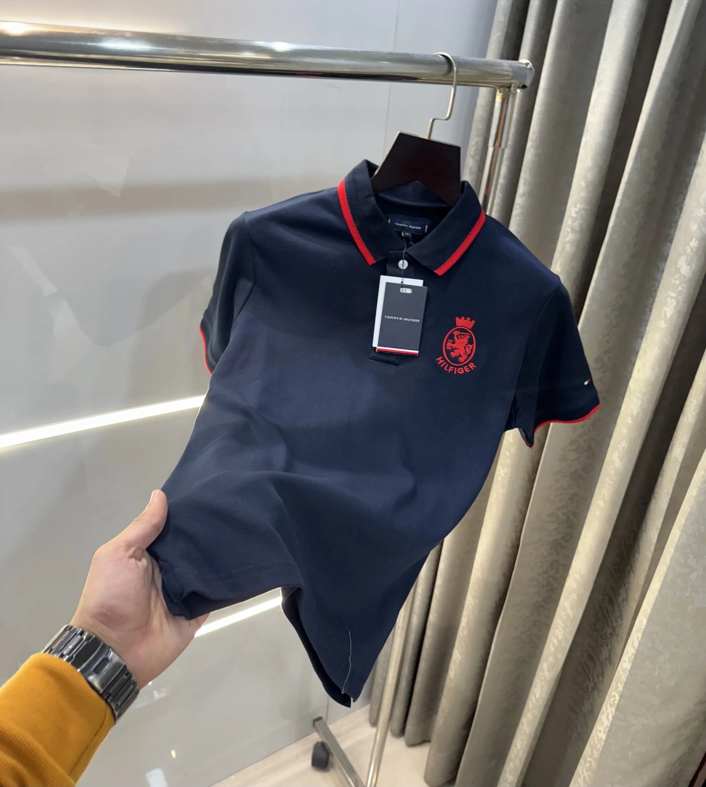 Tomm y  Hilfige r Navy Blue Logo Work Premium Polo T-Shirt