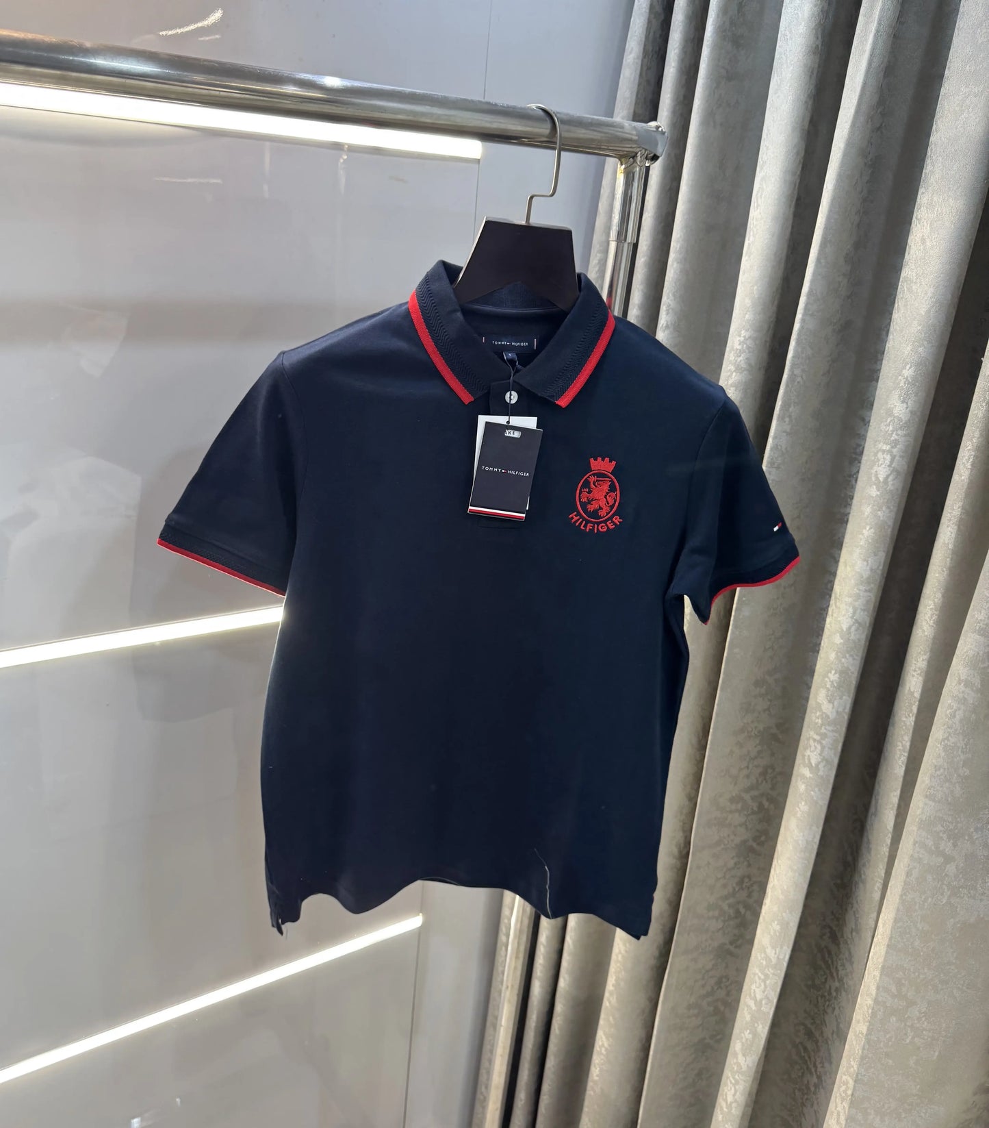 Tomm y  Hilfige r Navy Blue Logo Work Premium Polo T-Shirt