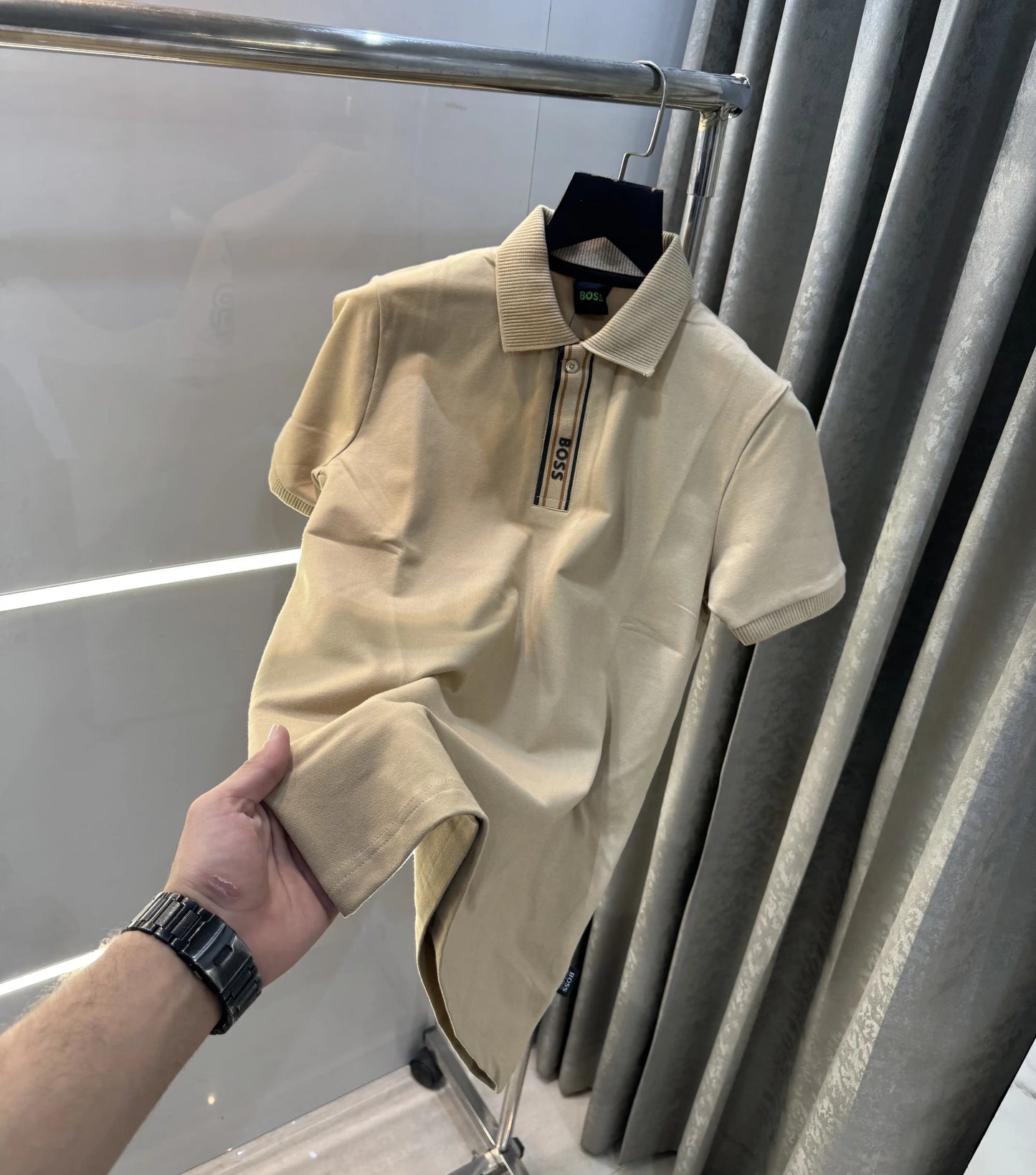 Hugo  Boss Beige Logo Work Premium Polo T-Shirt