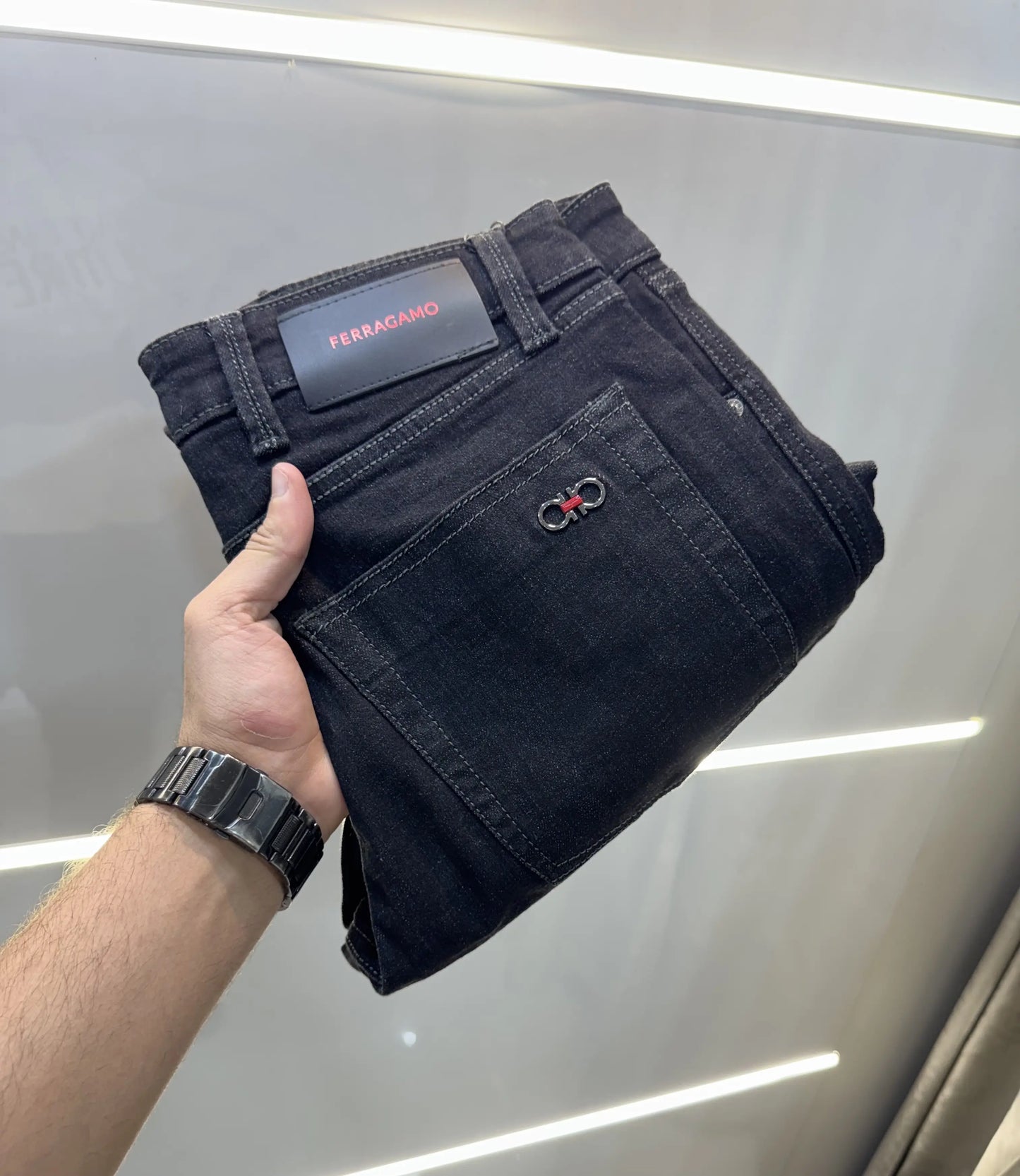 Ferragamo Carbon Black Raw Wash Imported Classic Denim