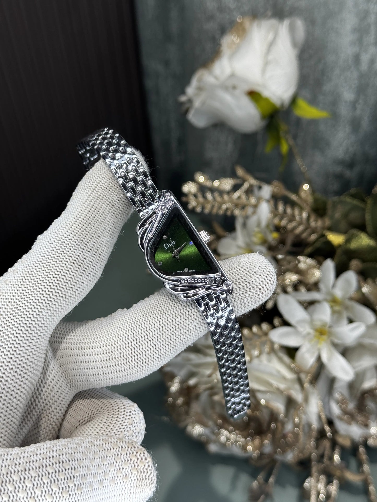 Dio r Silver Green Diamond Premium Watch