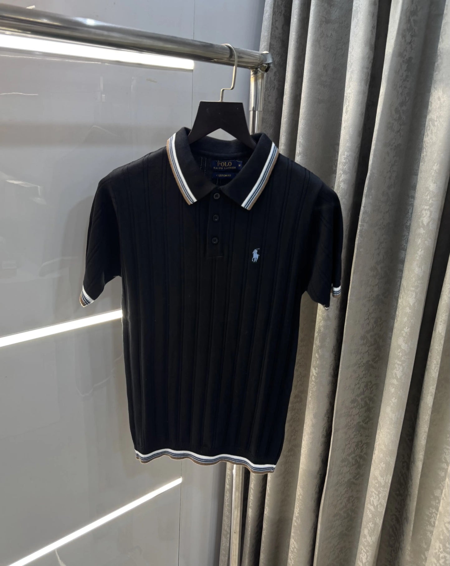 Ralph  Lauren Black Premium Knitted Polo T-Shirt