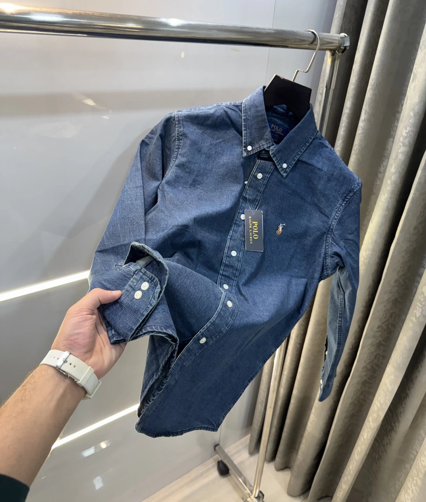 Ralph  Lauren Greenish 5 Embroidery Logo Denim Shirt