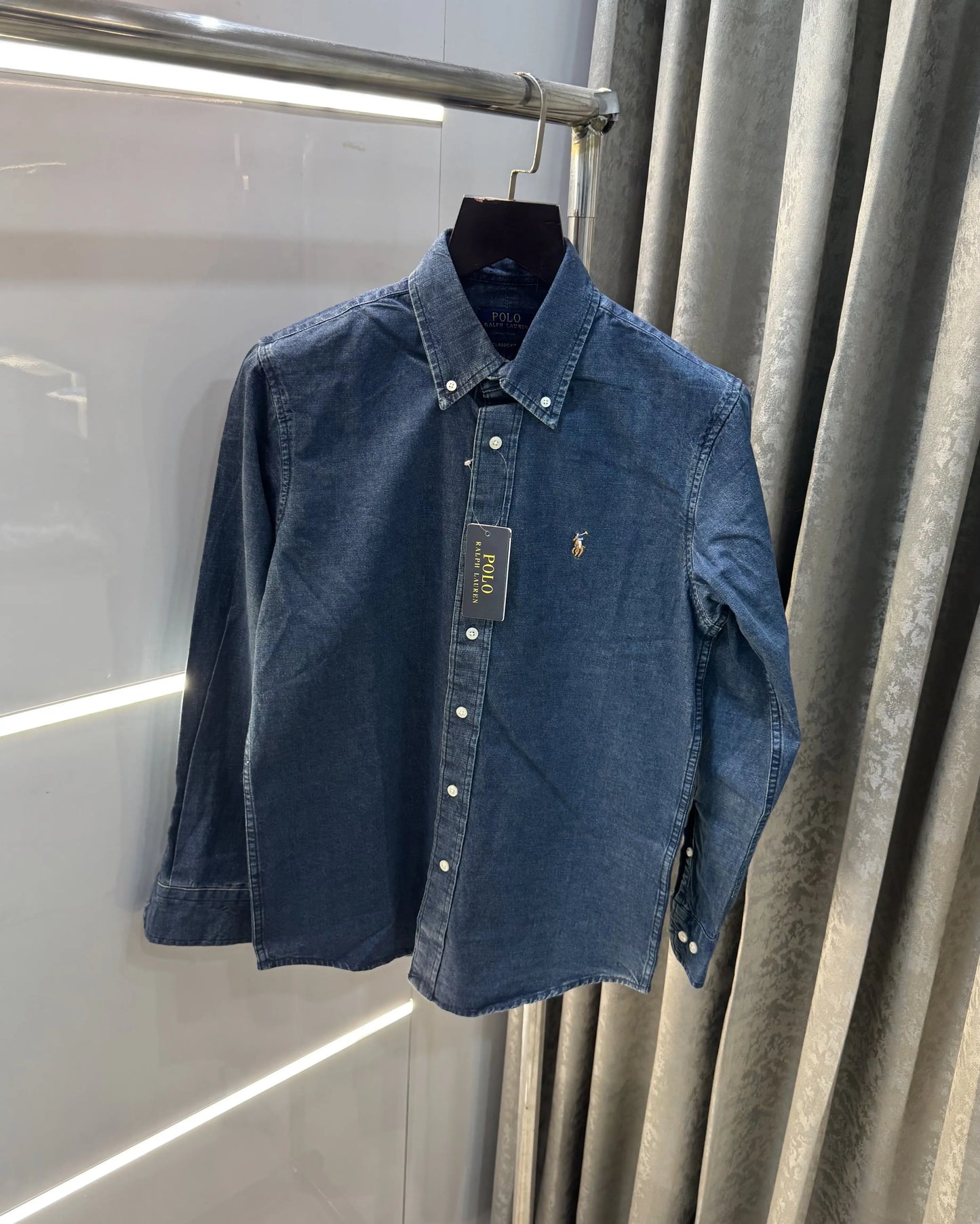Ralph  Lauren Greenish 5 Embroidery Logo Denim Shirt