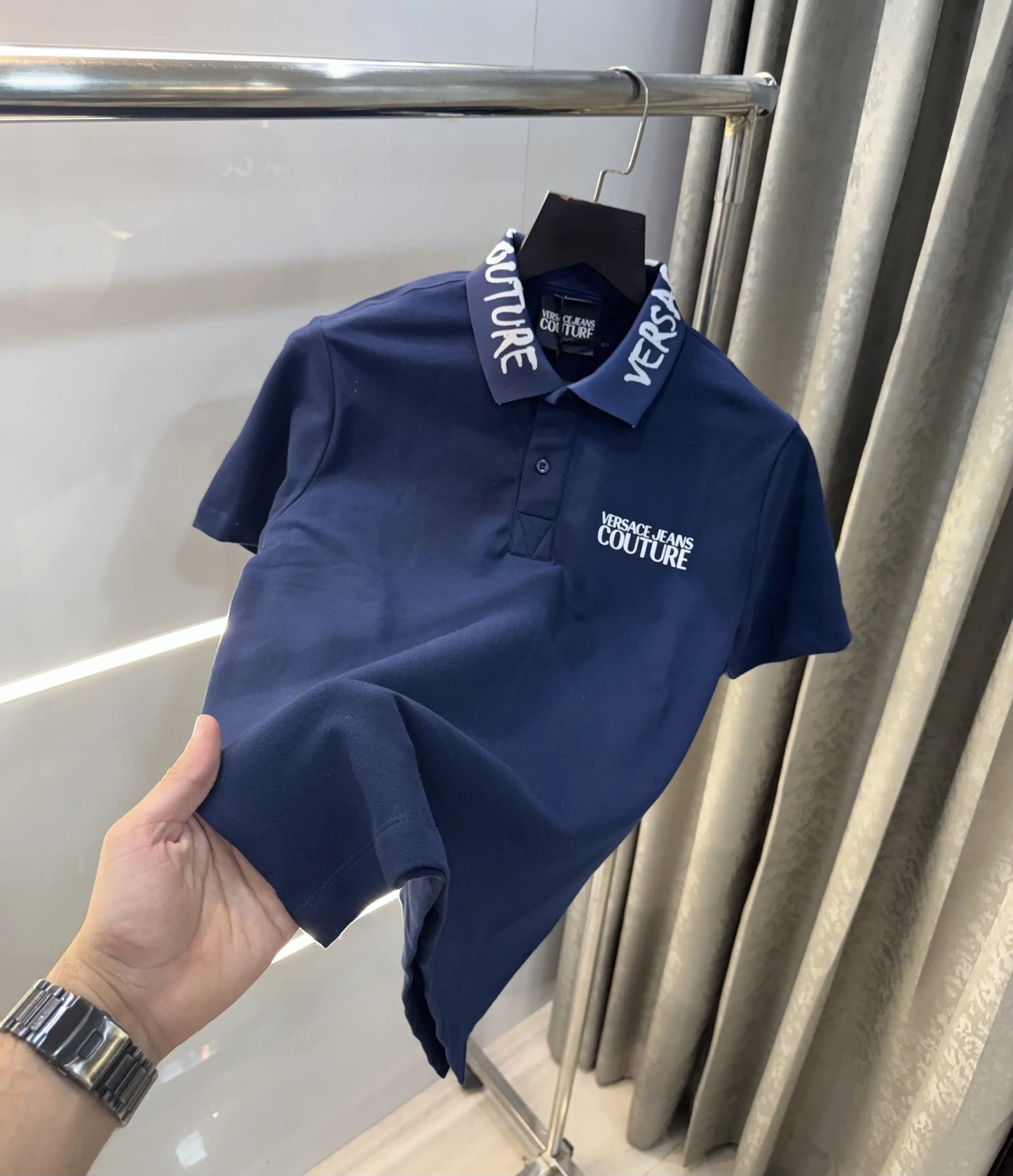 Versace Couture Petrol Blue Collar Logo Imported Polo T-Shirt