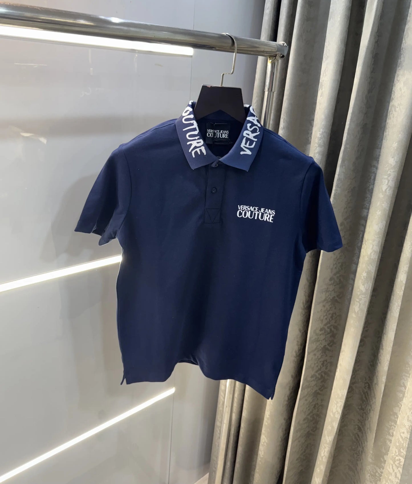 Versace Couture Petrol Blue Collar Logo Imported Polo T-Shirt
