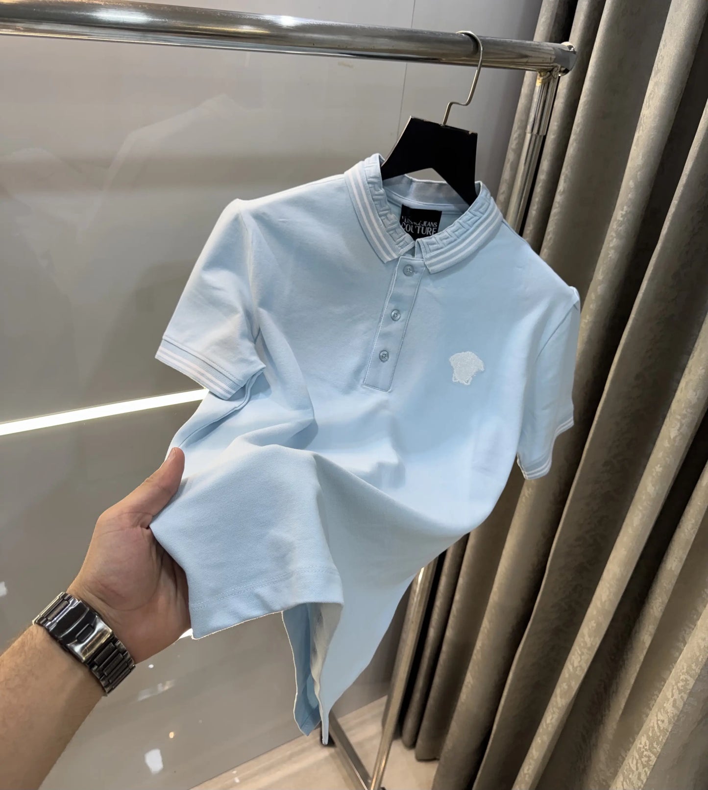 Versace Couture Sky Blue Collar Logo Imported Polo T-Shirt