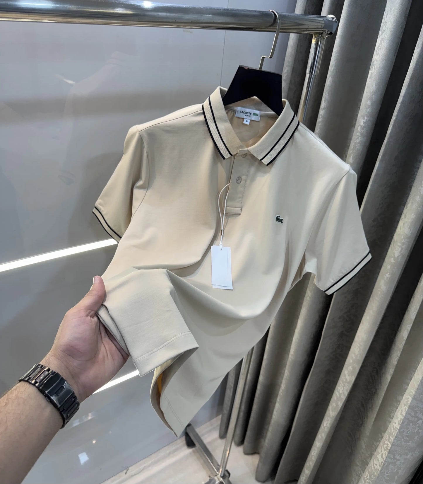 Lacost e Beige Embroidery Logo Premium Polo T-Shirt