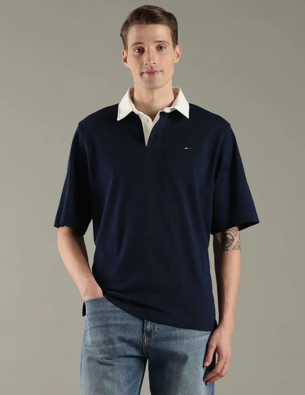 Tommy  Hilfiger Navy Blue Logo Work Premium Polo T-Shirt