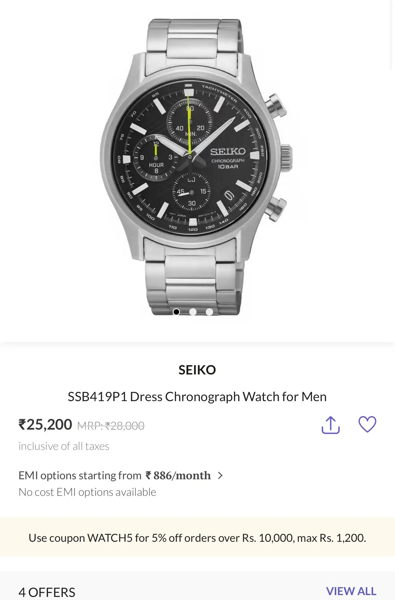 Seiko Dress Silver Black Chronograph Premium Watch