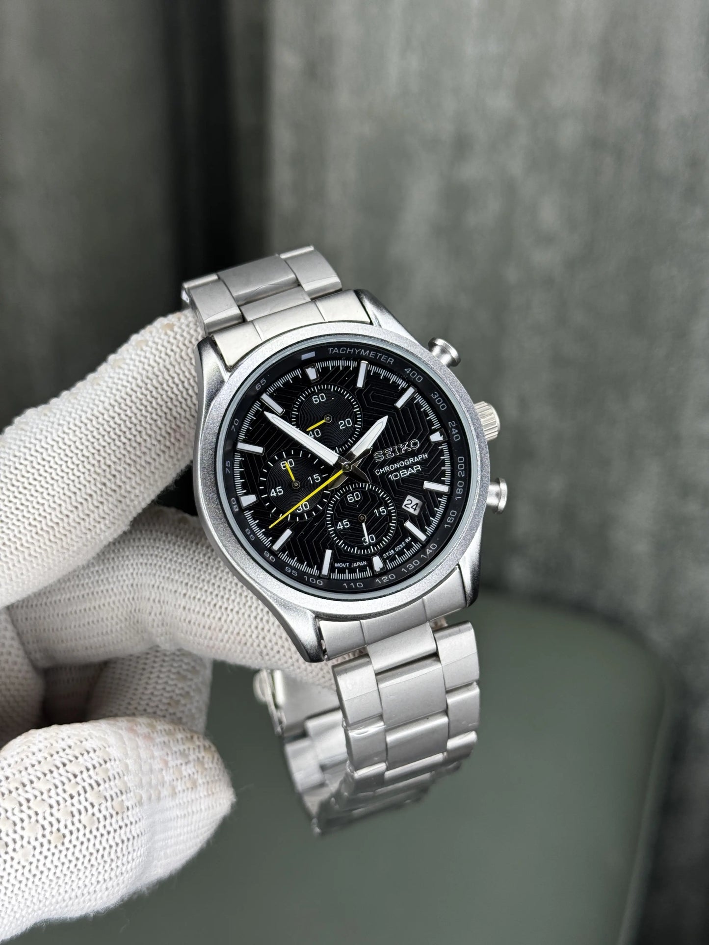 Seiko Dress Silver Black Chronograph Premium Watch