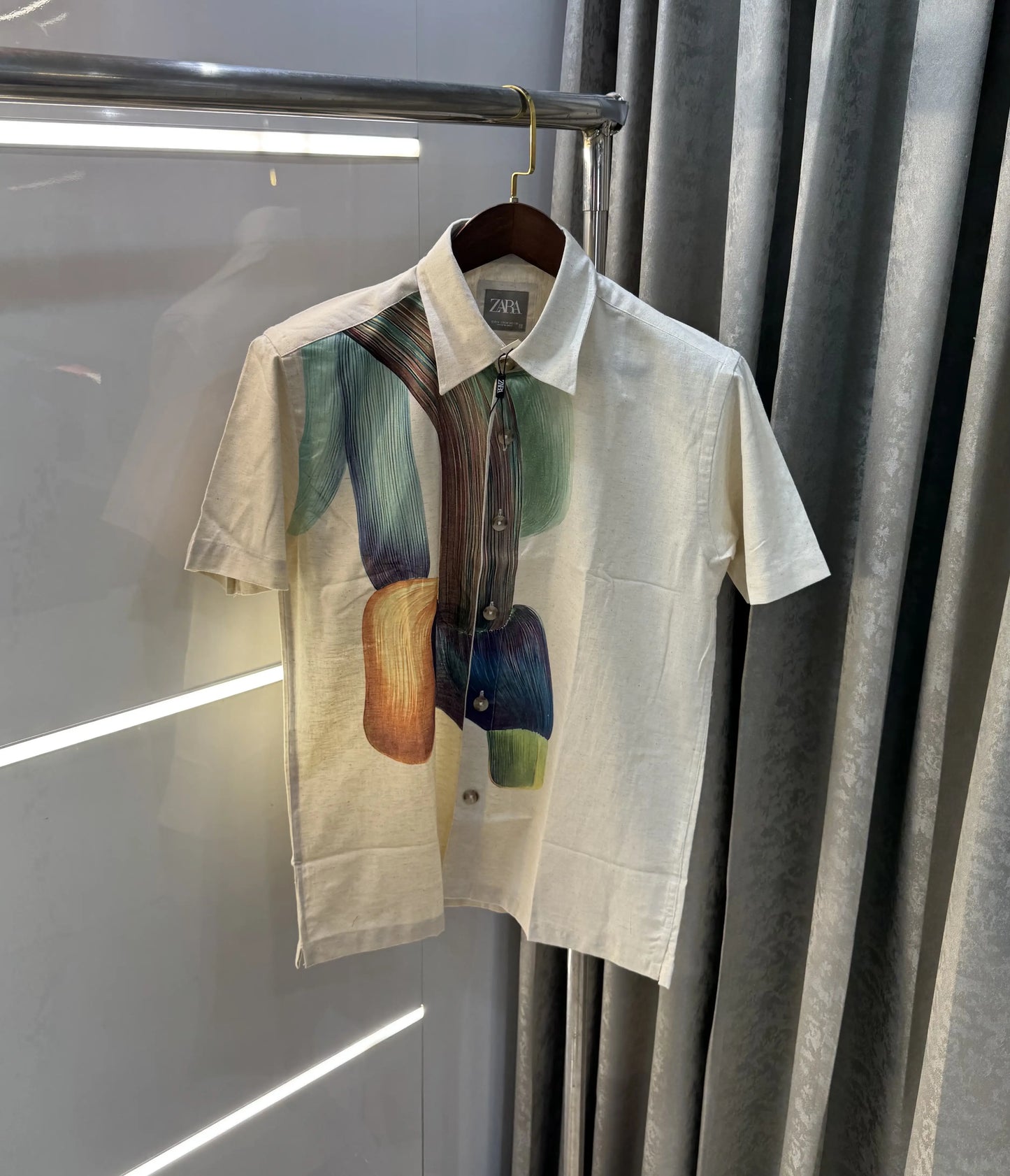 Zara Beige Green 2 Premium Linen Shirt