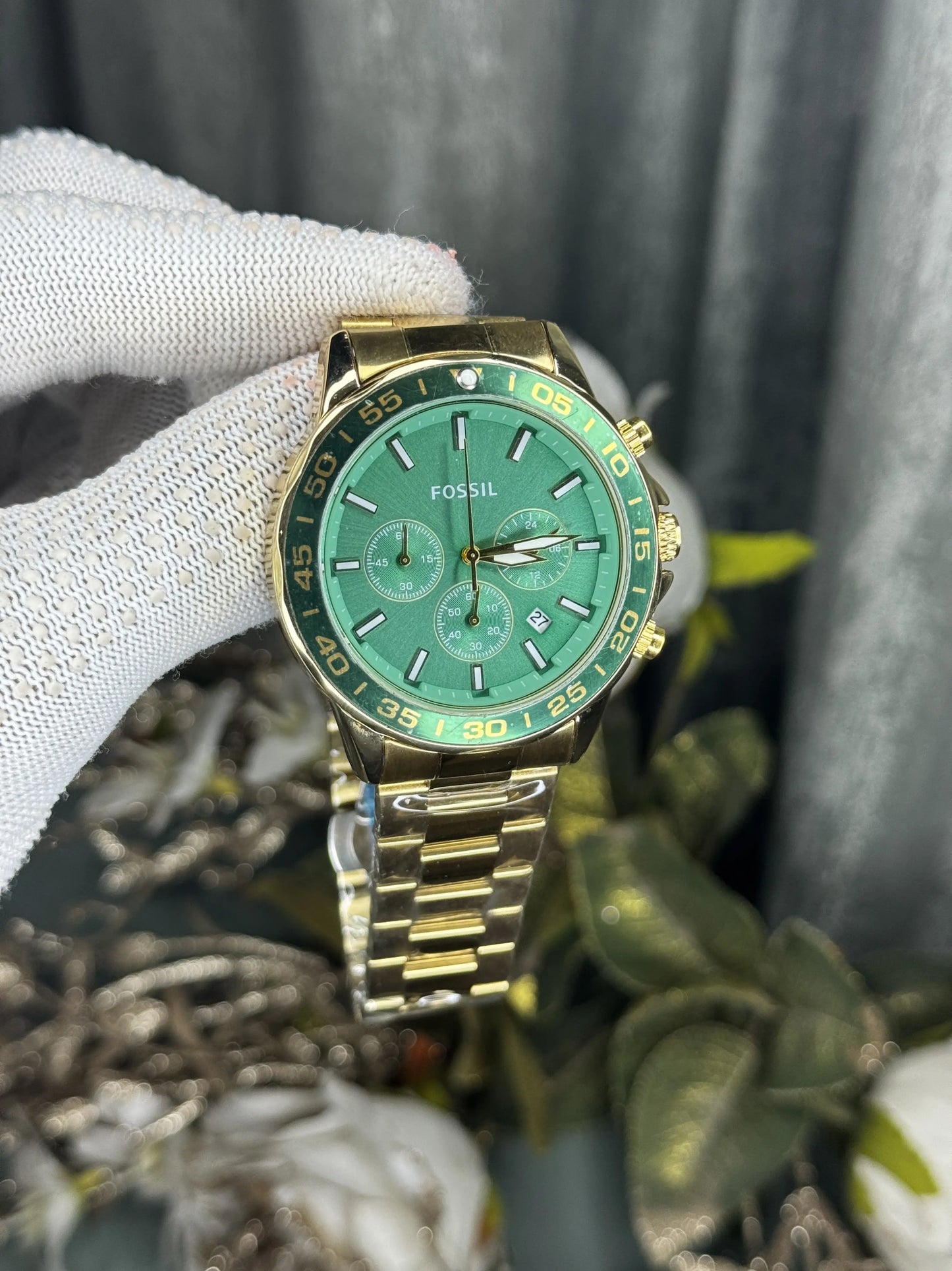 Fossi l Bannon Gold Green Chronograph Premium Watch