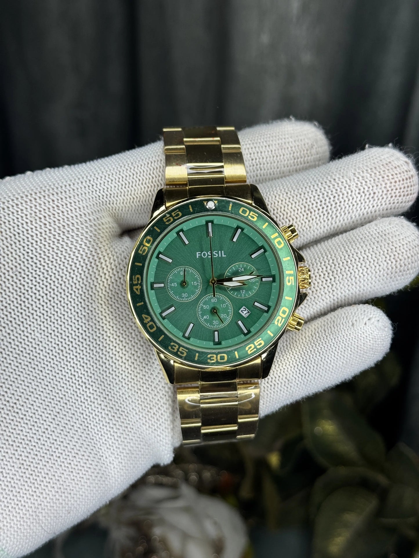 Fossi l Bannon Gold Green Chronograph Premium Watch