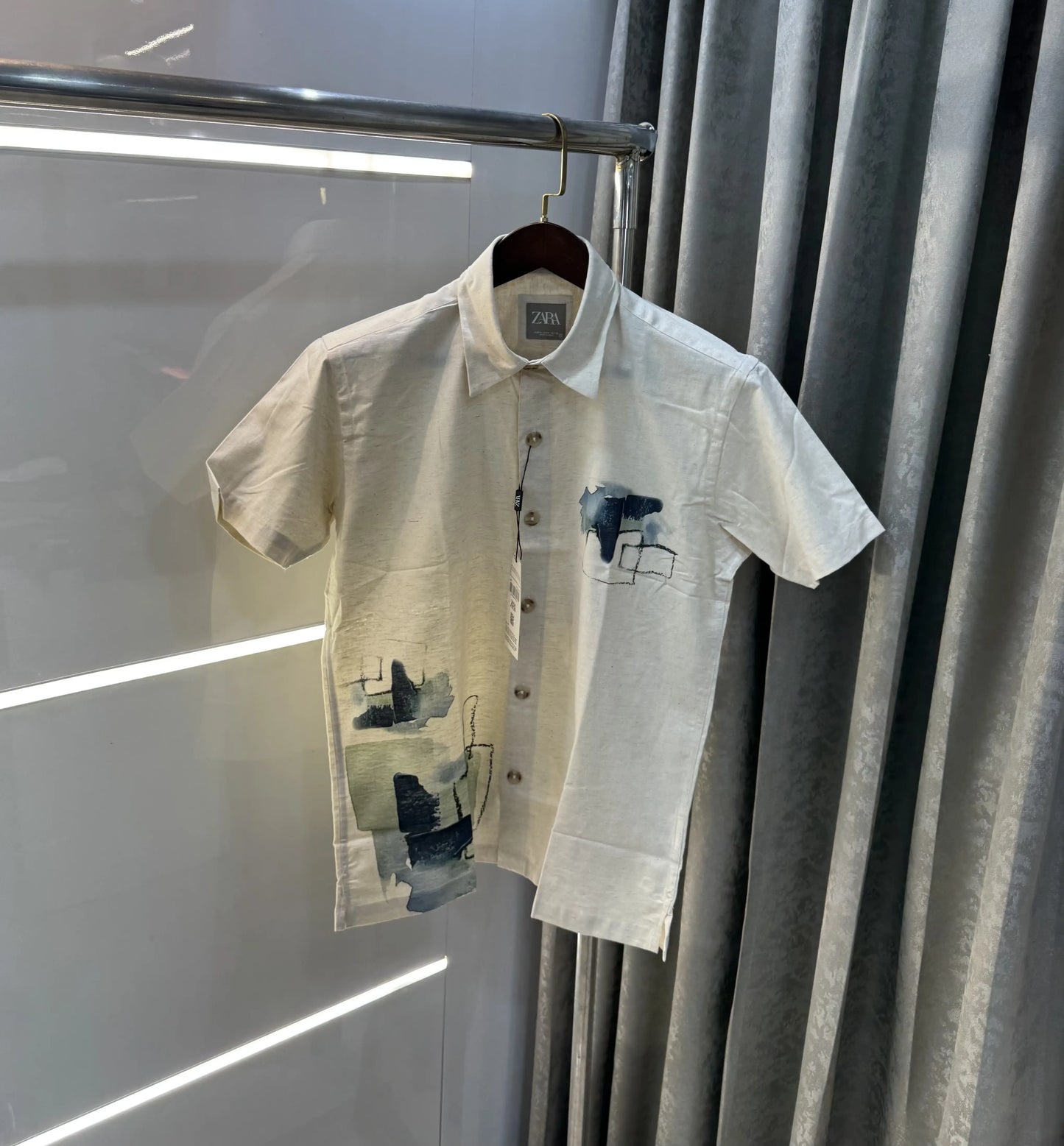 Zara Beige Blue 7 Premium Linen Shirt
