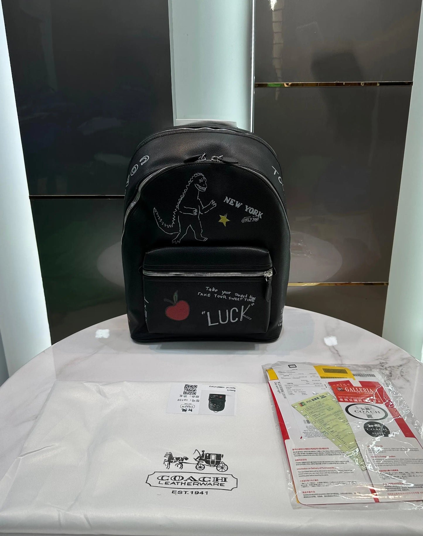 Coac h Black Sketch Print Luxury Imported BackPack