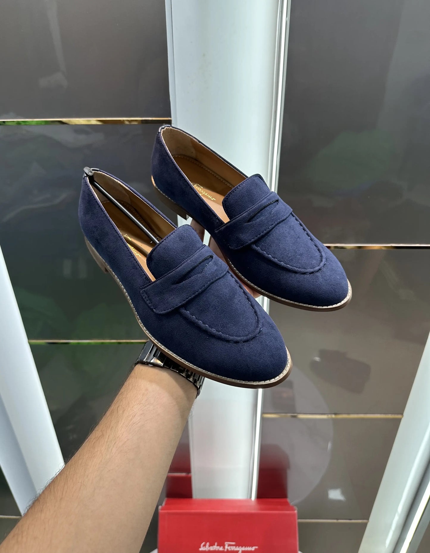 Salvatore Ferragamo Premium Wooden Sole Blue Loafer