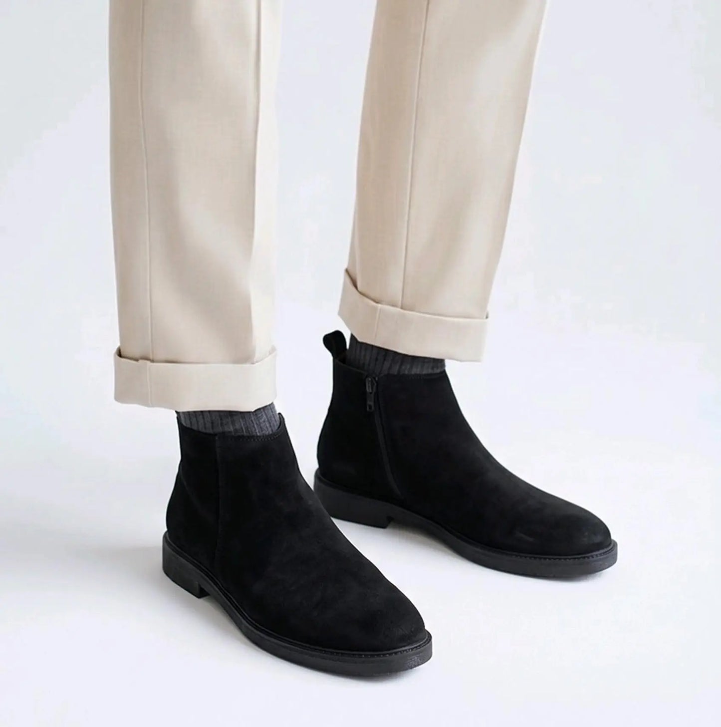 Zara_Suede Leather Chelsea Black Boots