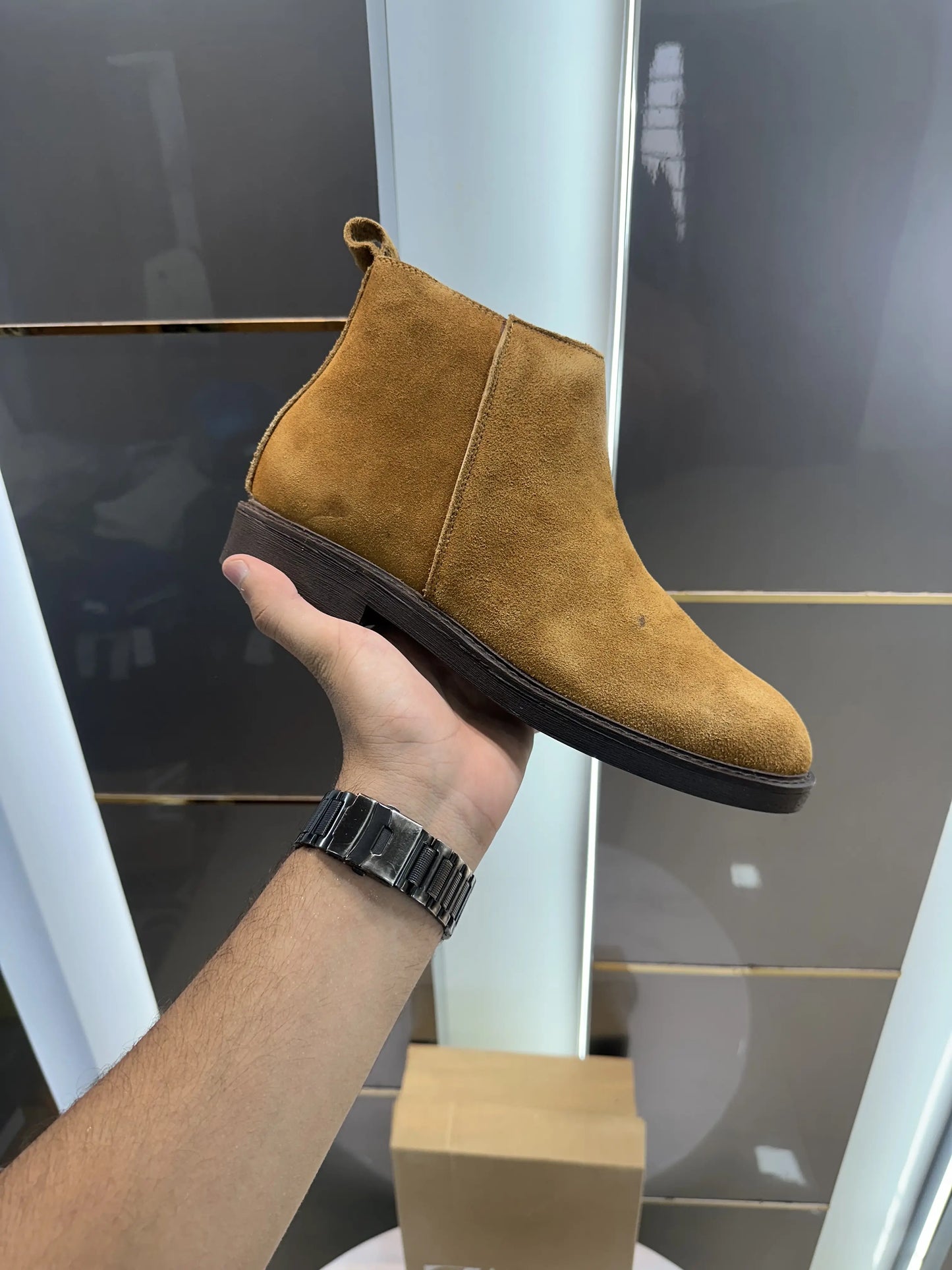 Zara_Tan Suede Leather Round Toe Boots