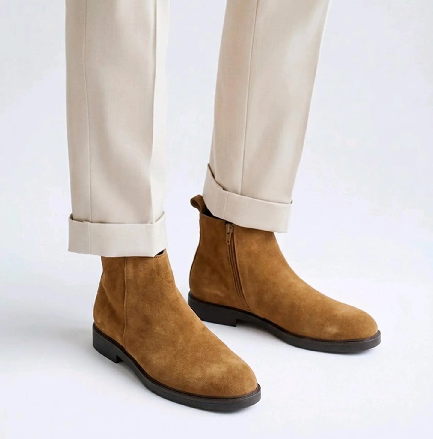 Zara_Tan Suede Leather Round Toe Boots