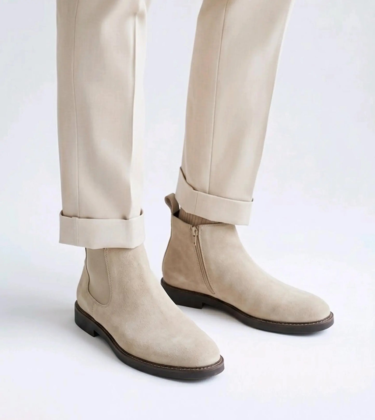 Zara_Beige Chelsea Round Toe Boots