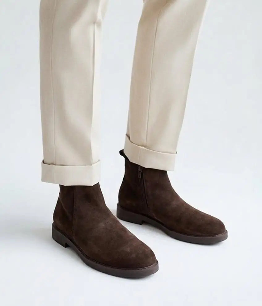 Zara_Brown Suede Chelsea Round Toe Boots
