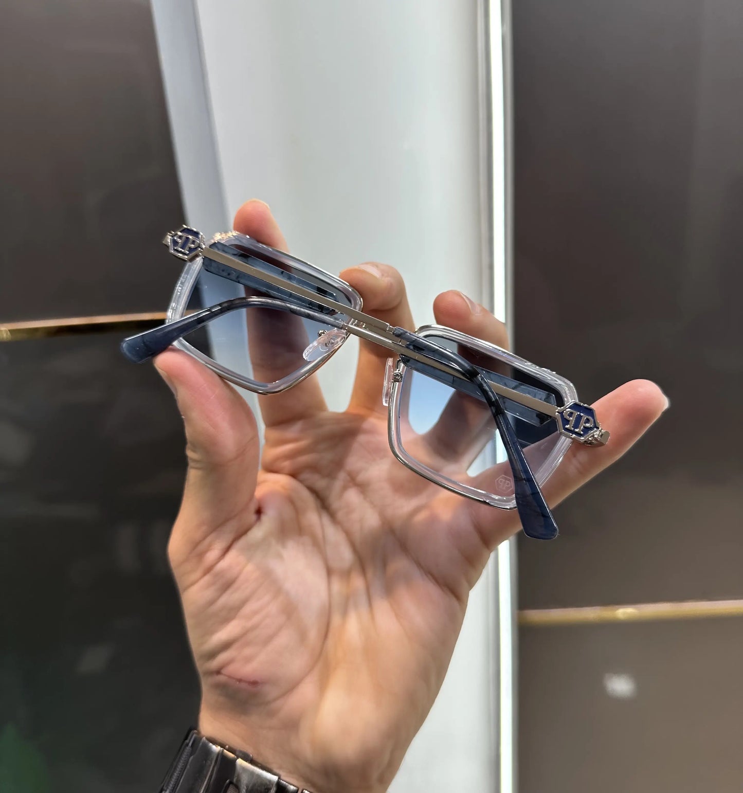 Philipp Plein Silver Blue Metal Premium Shades 655