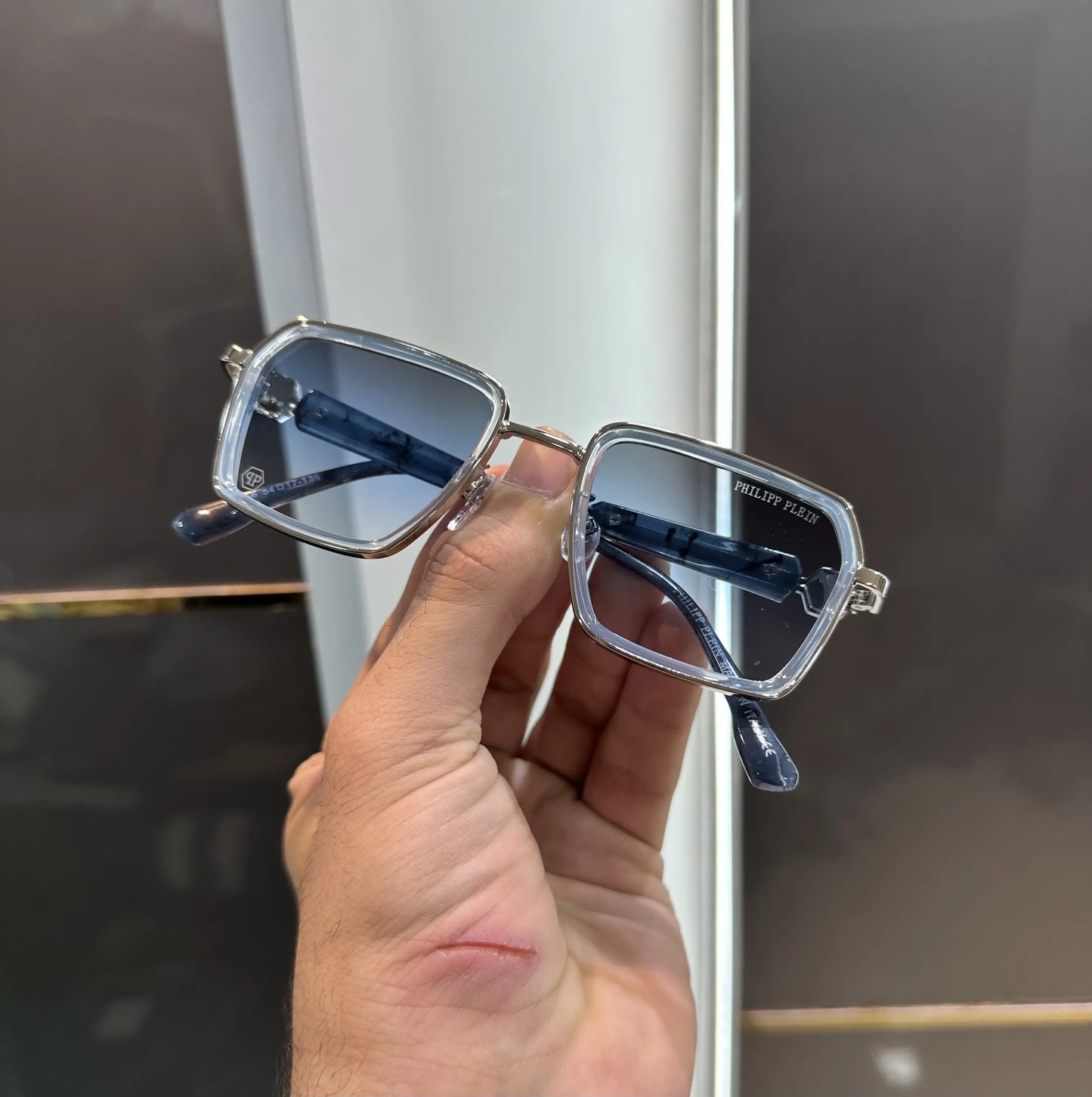 Philipp Plein Silver Blue Metal Premium Shades 655