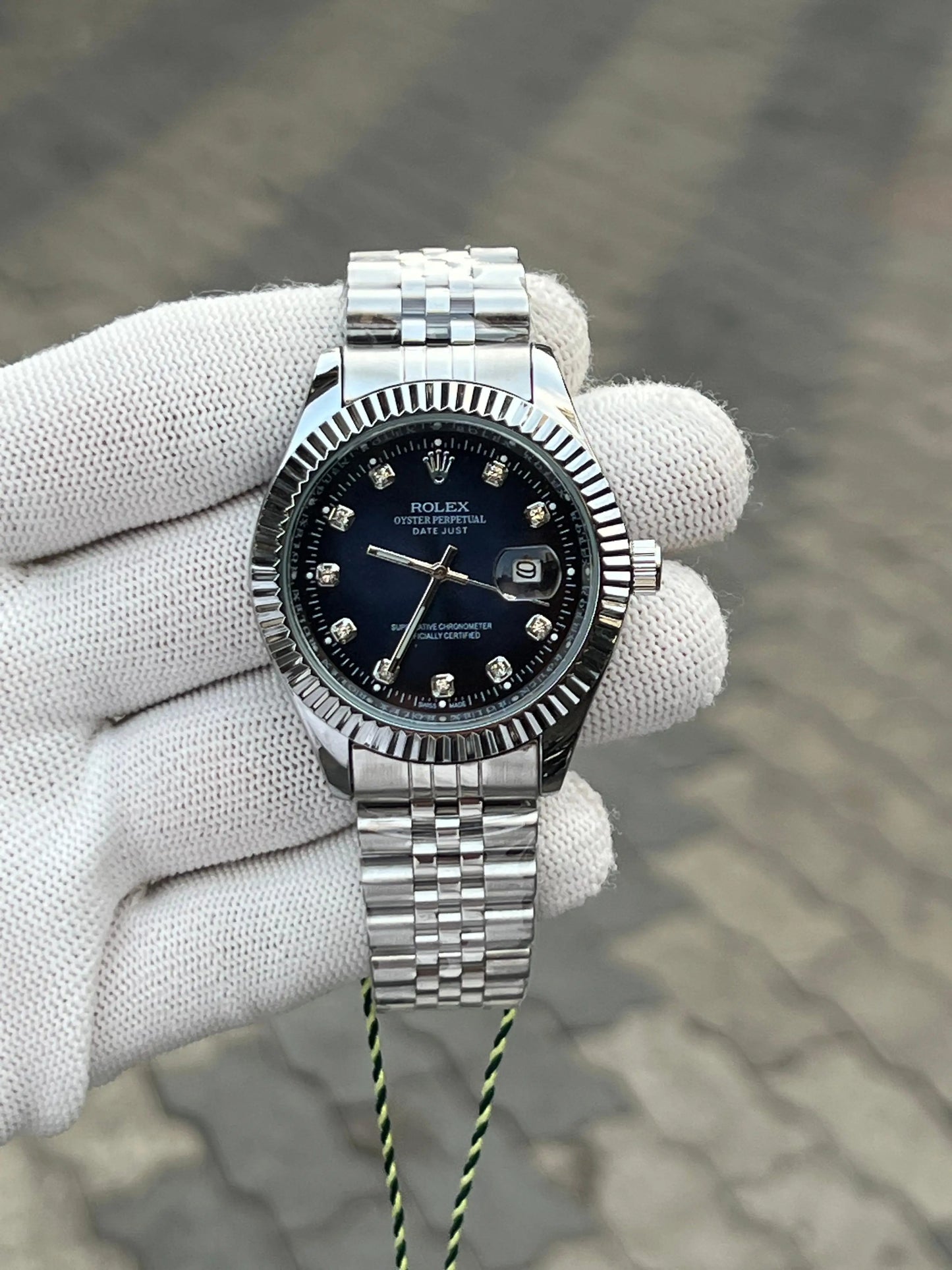 Rolex Date Just Silver Blue Diamond