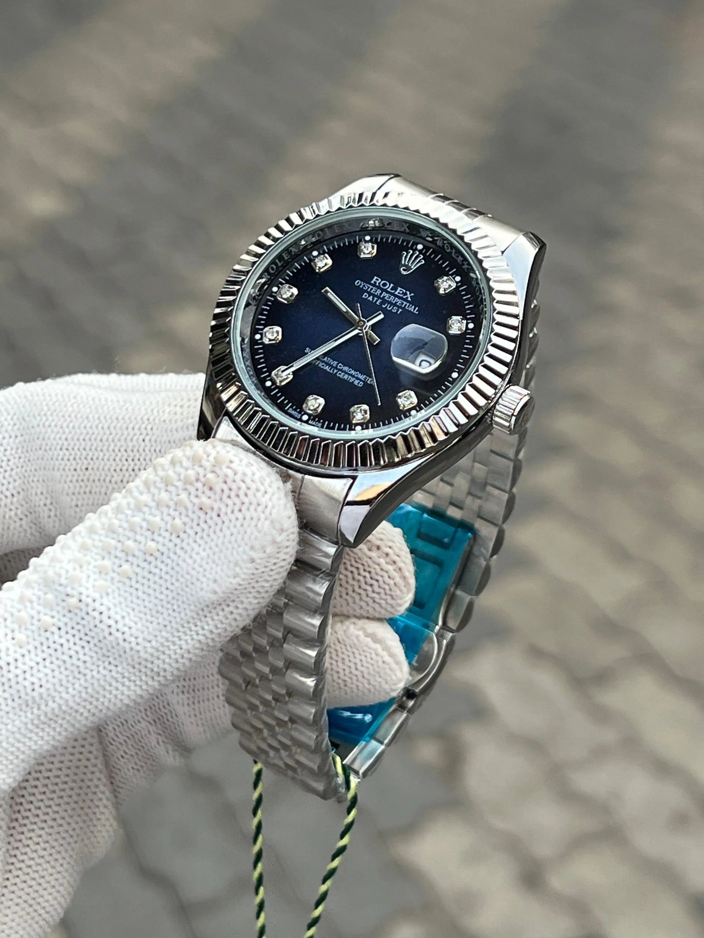 Rolex Date Just Silver Blue Diamond