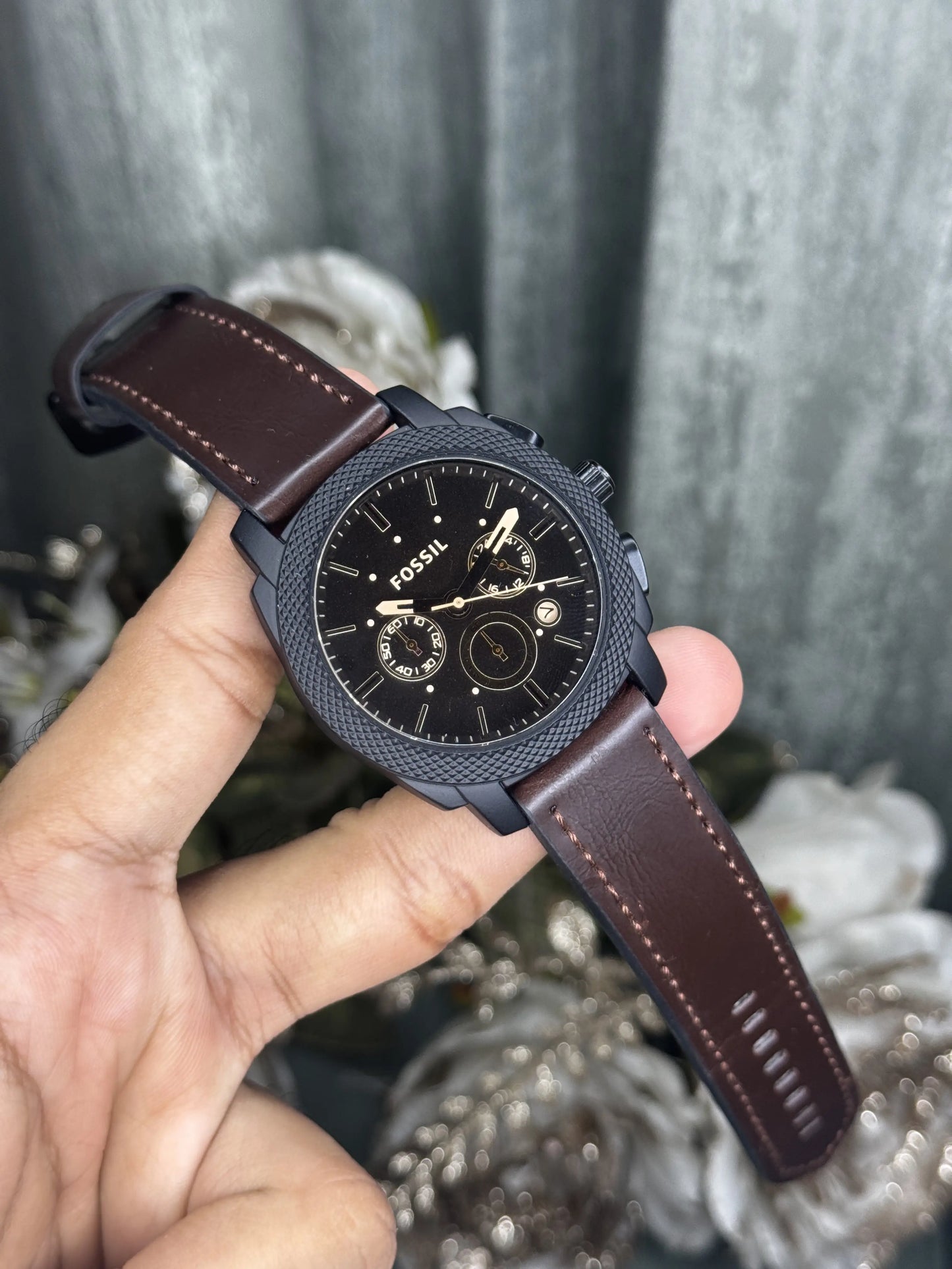 Fossi l Machine Chronograph Gunmetal Brown Premium Watch