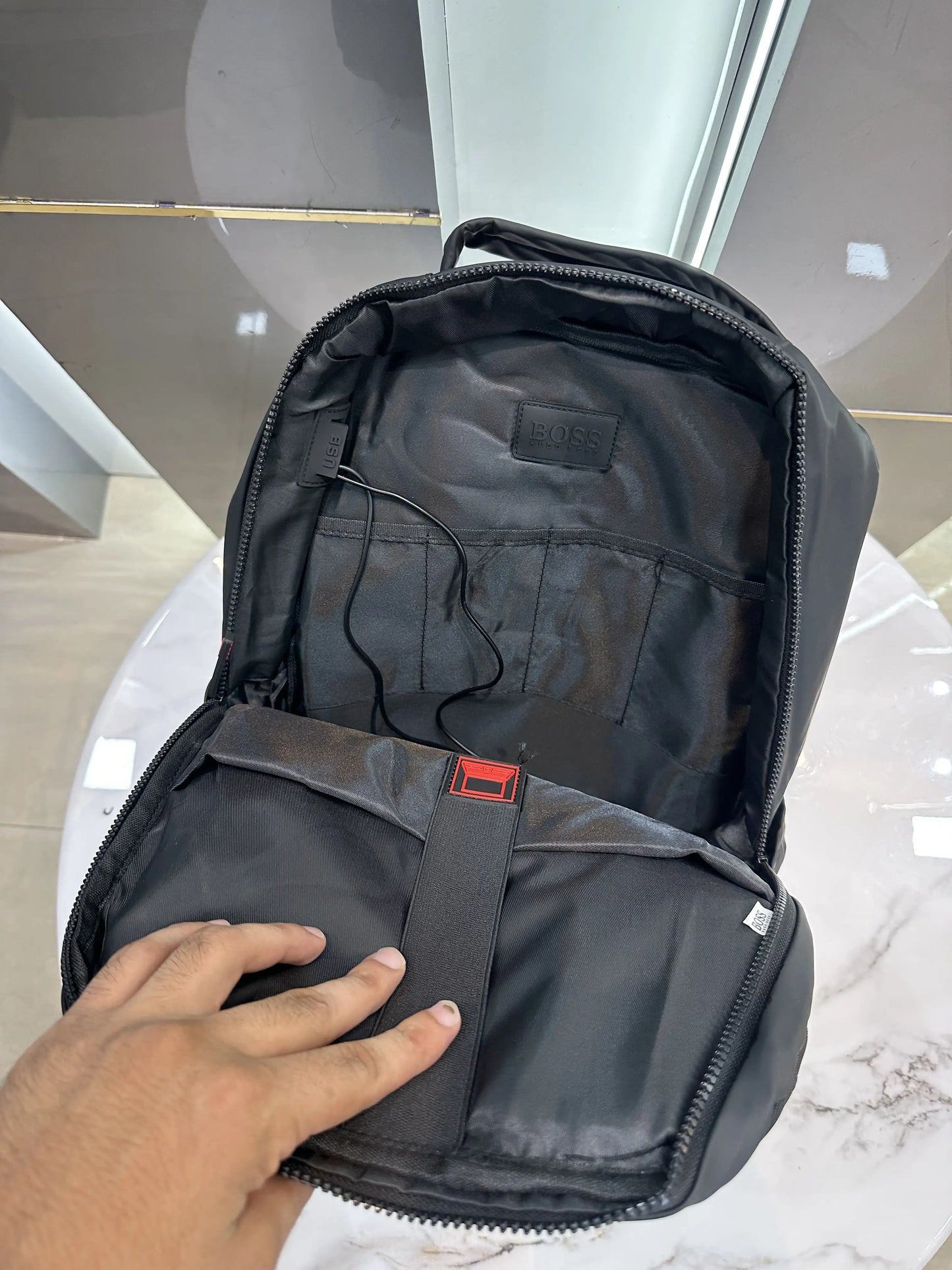 Hugo Bos s S83 Black Red Luxury Imported BackPack With Usb Port