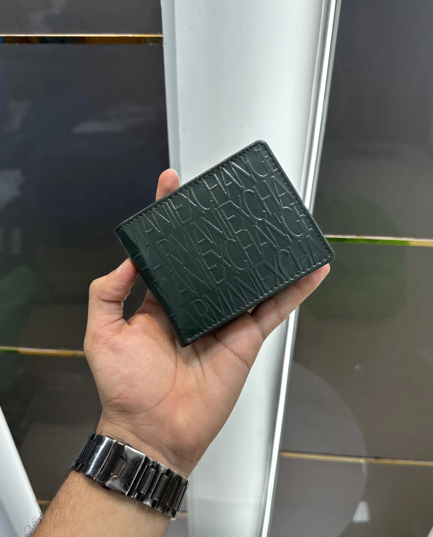 Armani Exchang e Green Monogram Premium Wallet