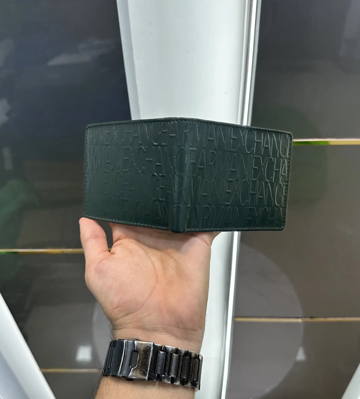 Armani Exchang e Green Monogram Premium Wallet