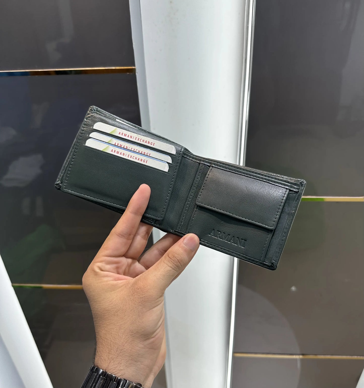 Armani Exchang e Green Monogram Premium Wallet