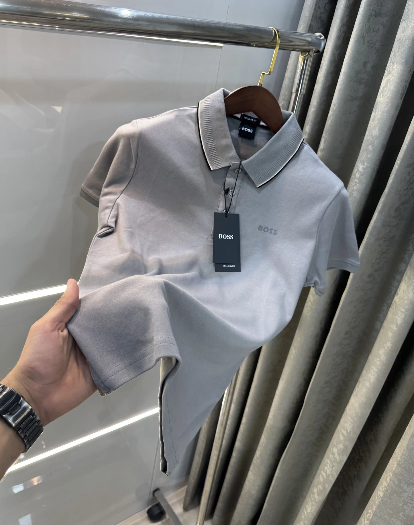 Hugo Boss Grey Logo Work Premium Polo T-shirt