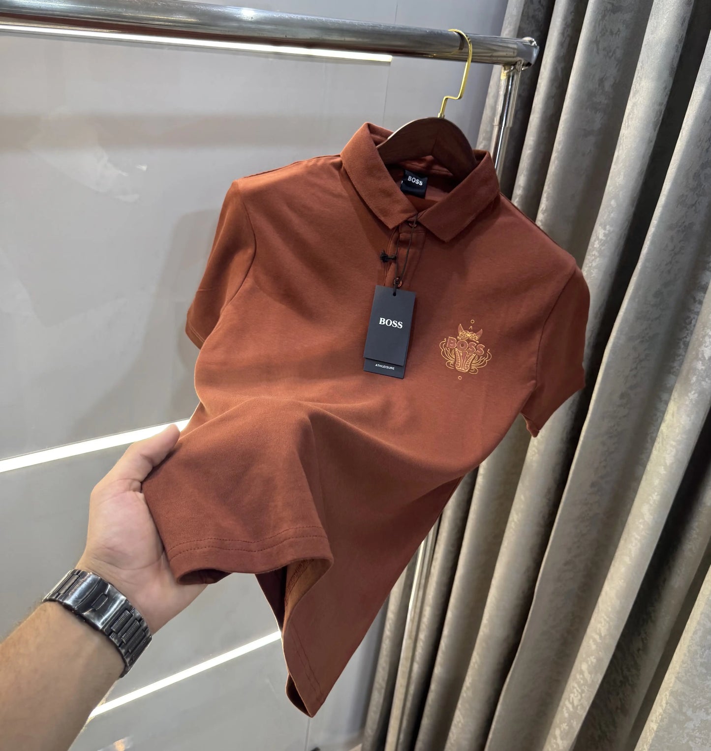 Hugo Boss Brown Logo Work Premium Polo T-shirt