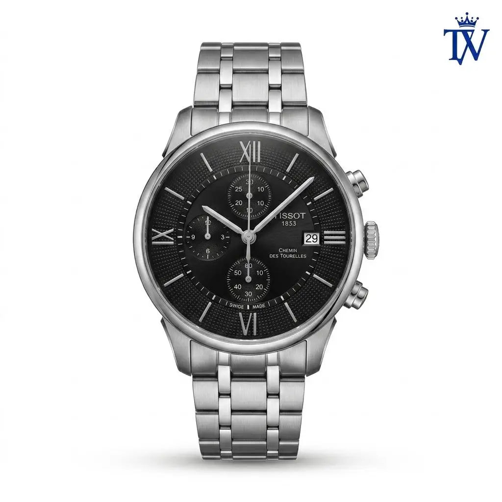 Tisso t Chemin Des Tourelles Silver Black Chronograph Watch