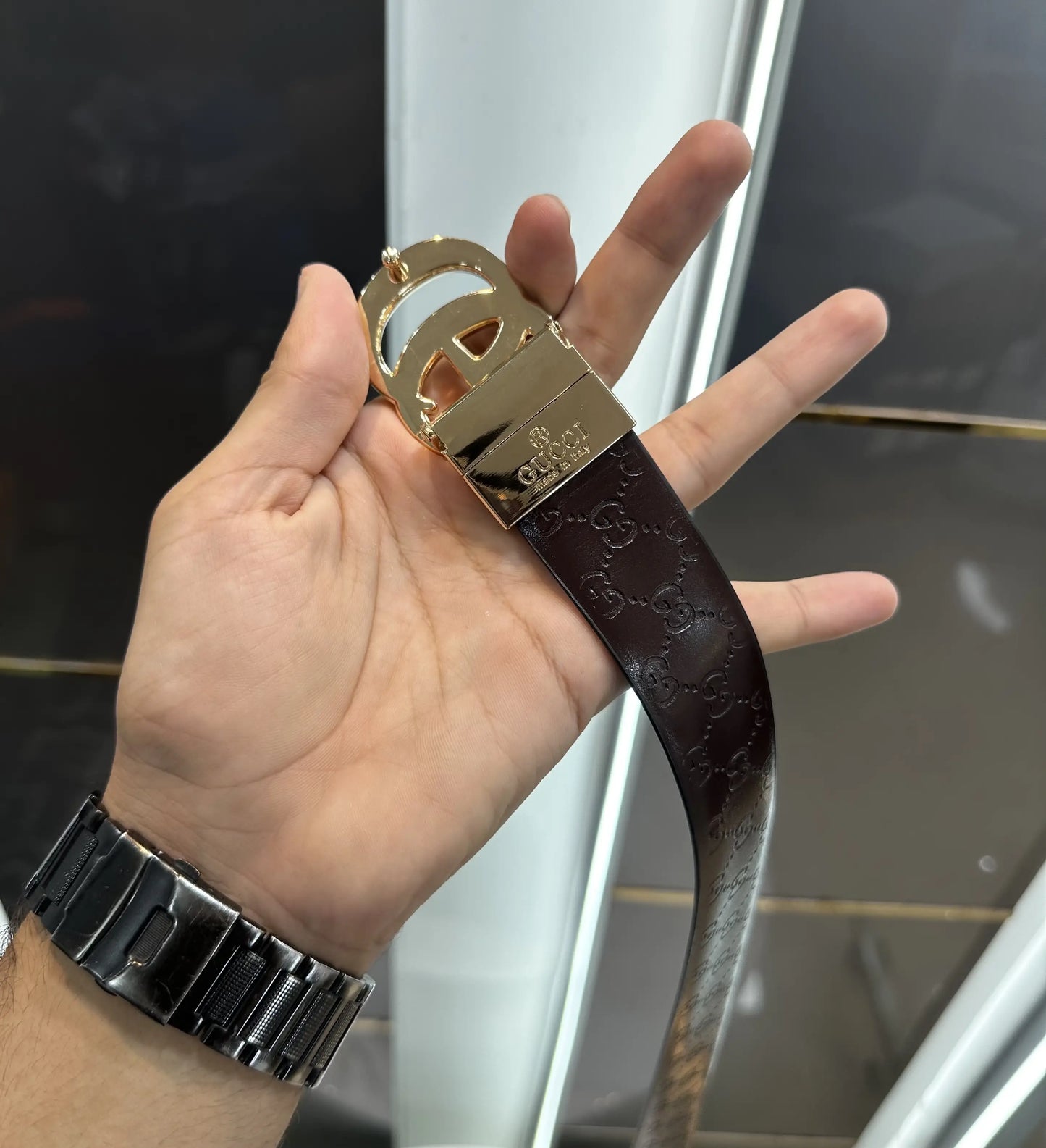 Gucc i Gold Monogram Reversible Premium Imported Belt