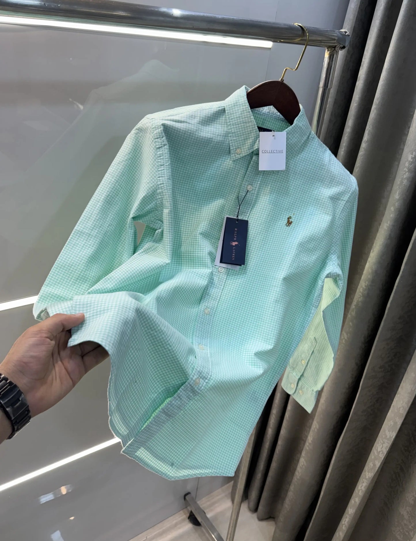 Ralph Lauren Aqua Green Small Checks Premium Shirt