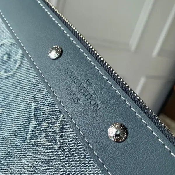 Lou-is Vuitton Pochette To-Go Monogram Washed Denim Canvas Clutch Bags Blue With OG Box  Dust Bag Tags Card Bill