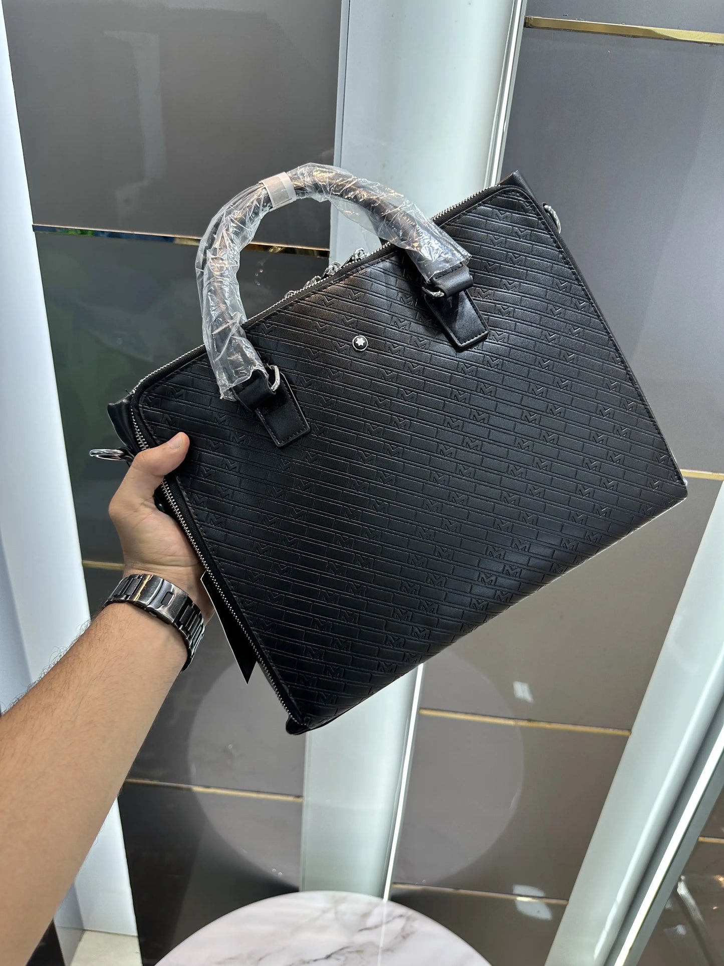 Mont Blanc Black Monogram Luxury Premium Imported Laptop Bag mb769