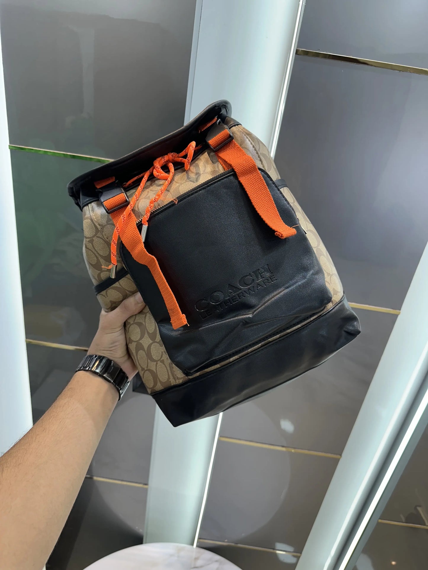 Coac h Monogram Imported BackPack Apricot Black