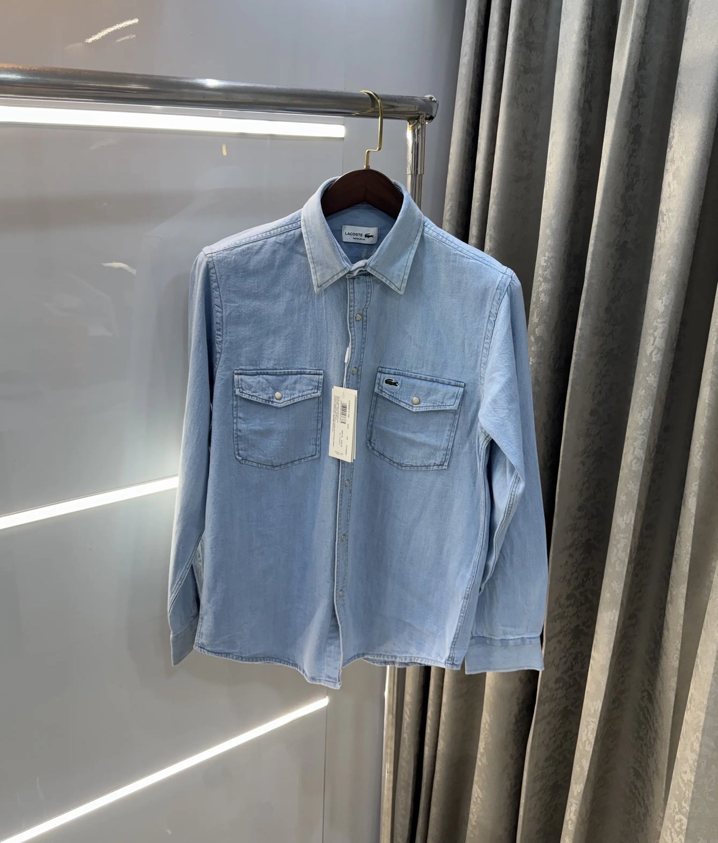 Lacost e Sky Blue Embroidery Logo Premium Denim Shirt