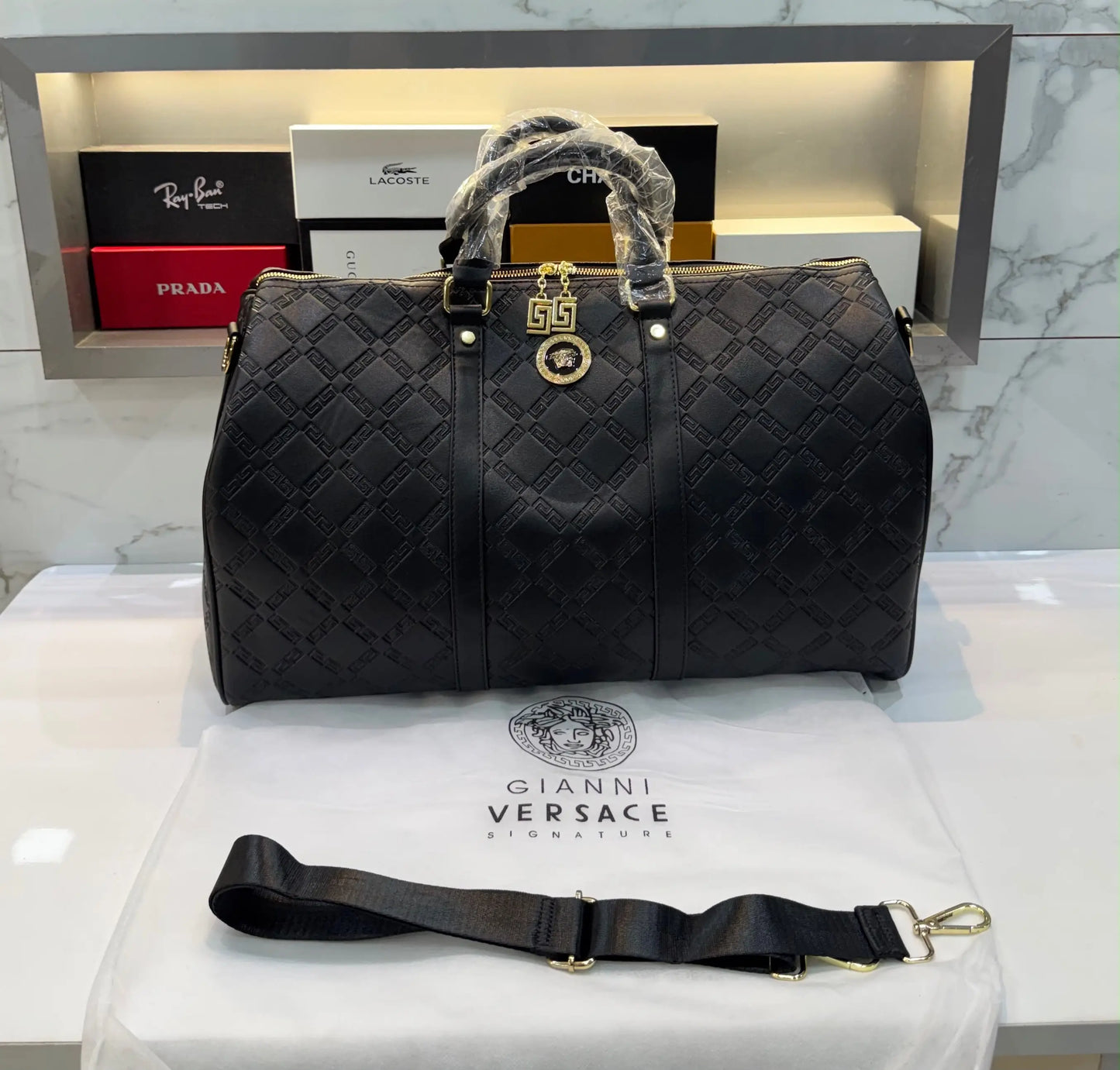 Versace Embossed Luxury Imported Duffel Bag  Black V7845