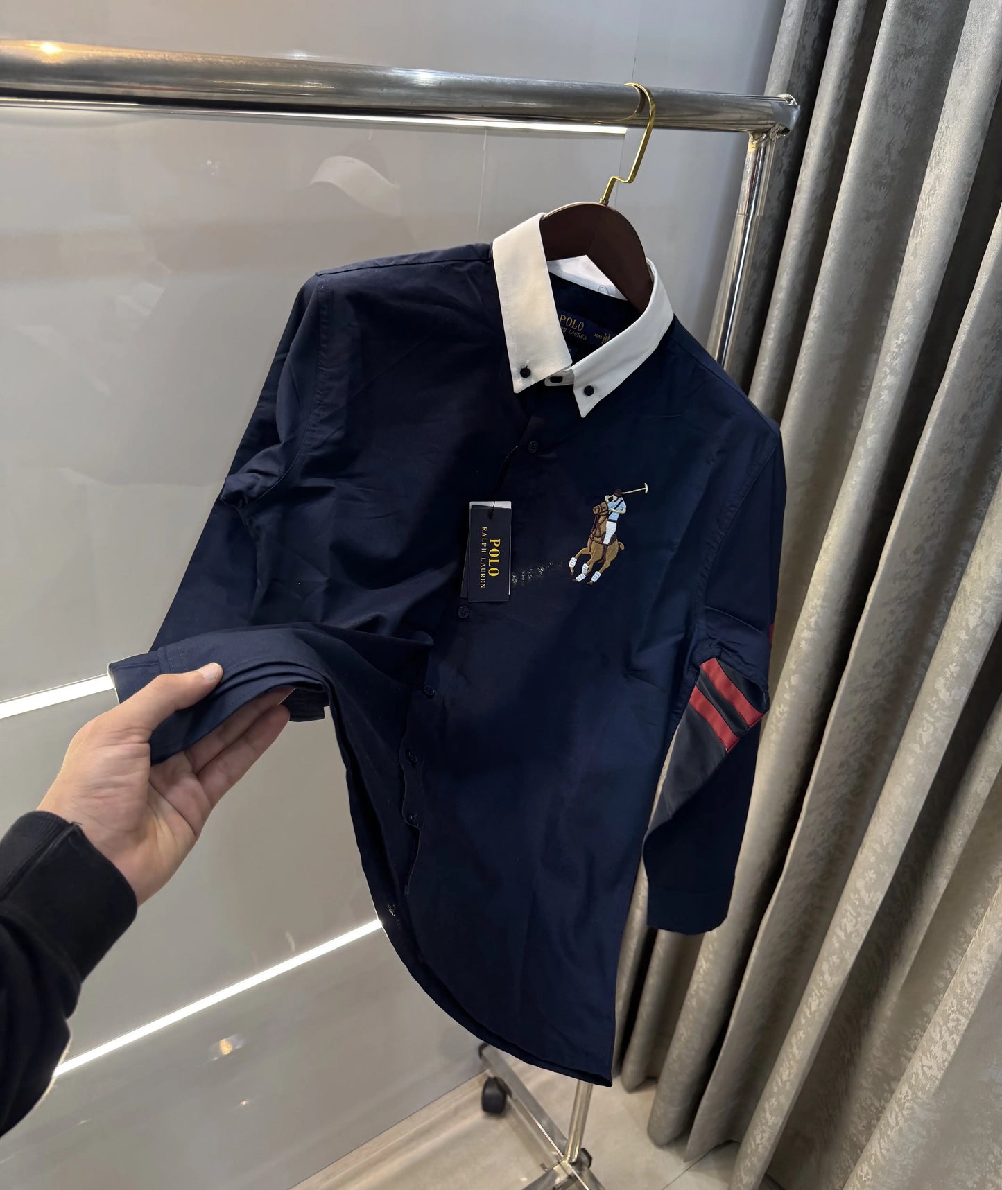 Ralph  Lauren Navy Blue Premium Linen Shirt